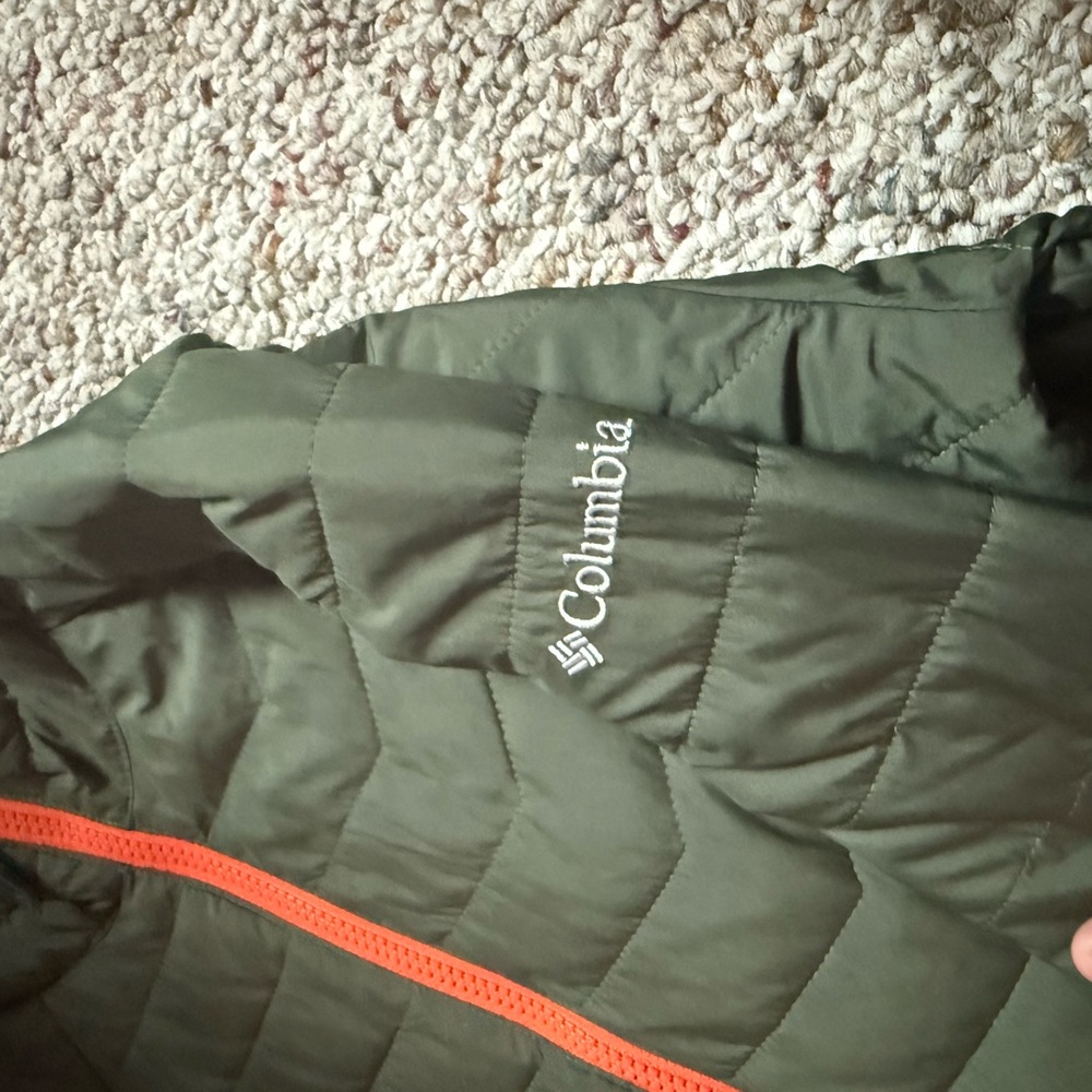 Columbia Olive Jacket with Bright Orange Accent